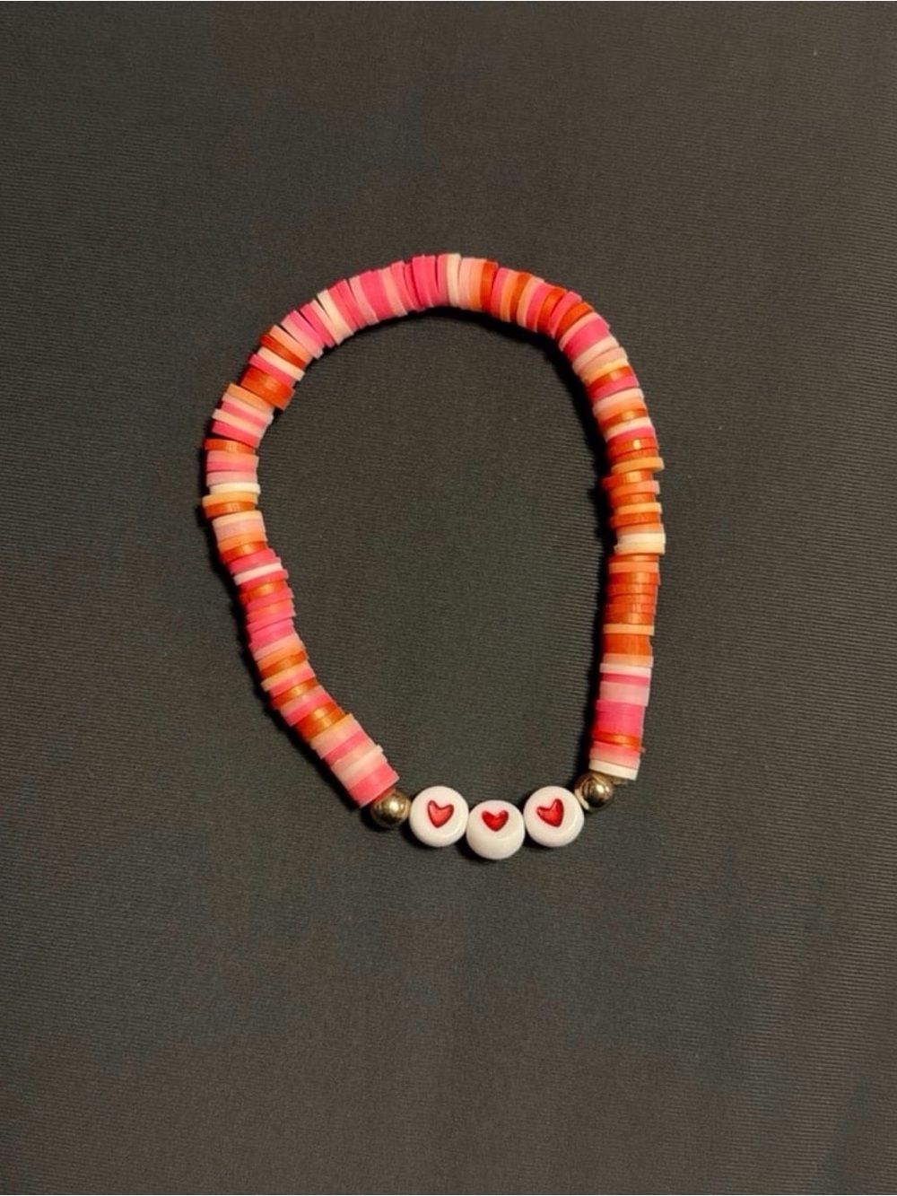 Handmade Pink & Orange Heart Bead Stretch Bracelet